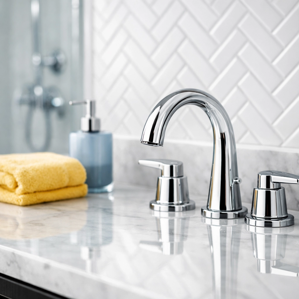 Sparkling luxury bathroom vanity with clean tiles following a Spring Cleaning in Massachusetts ninja strike.