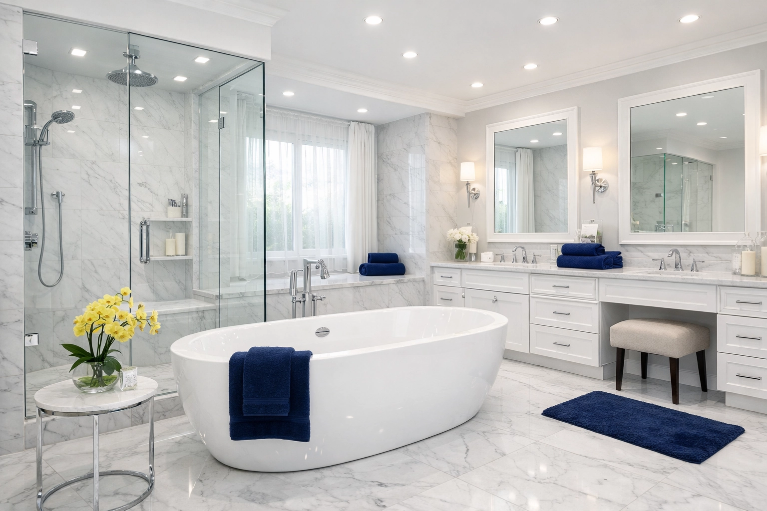 Luxury bathroom sanctuary with zero soap scum and sparkling fixtures from a professional maid service Worcester.
