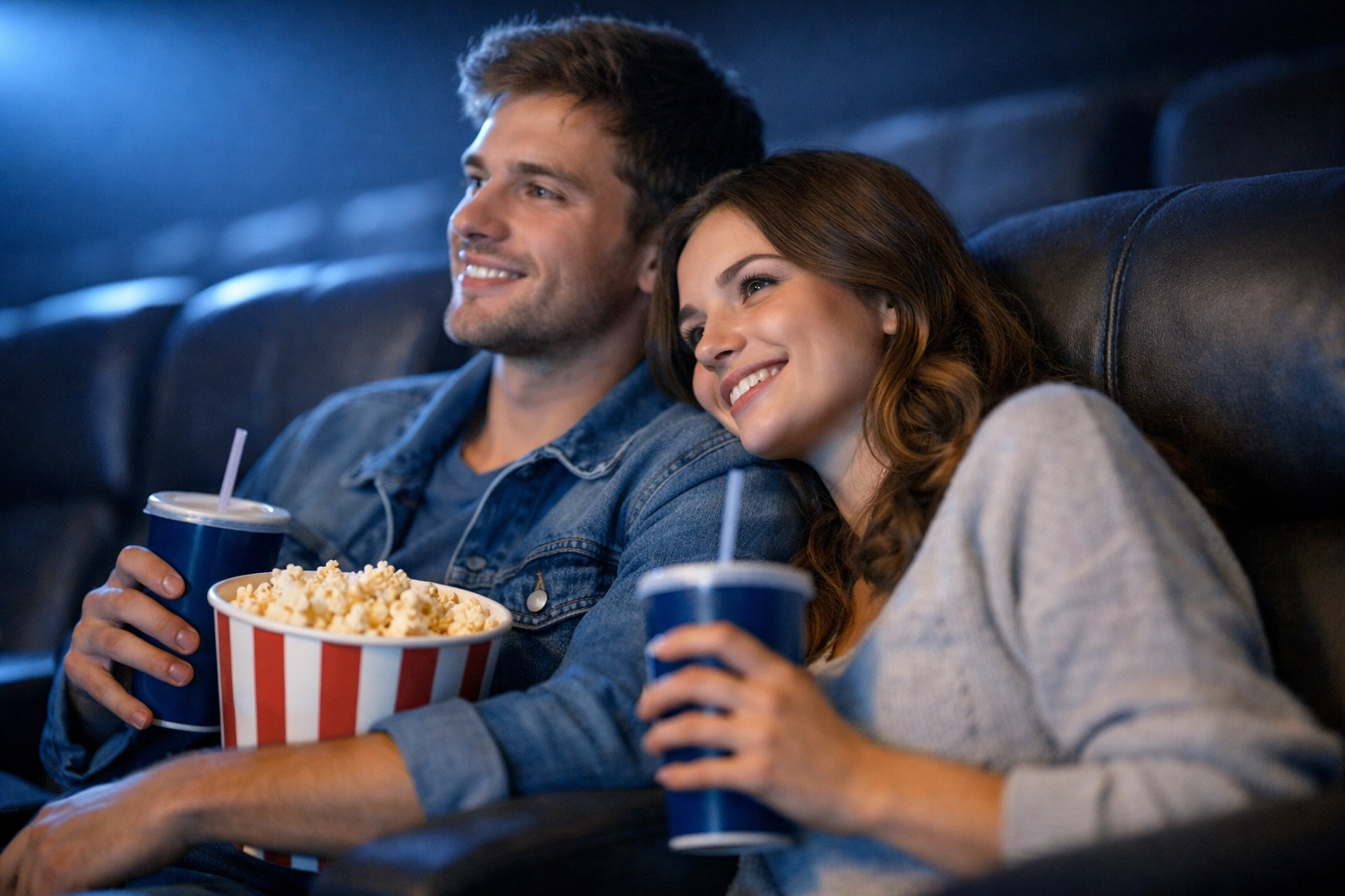 Couple profitant d'une séance cinéma - Réductions jusqu'à -46% sur Pathé, Gaumont et UGC