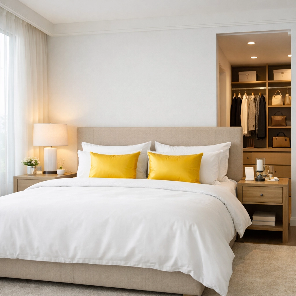 Spotless luxury master bedroom in Concord featuring organized spaces and a dust-free environment.