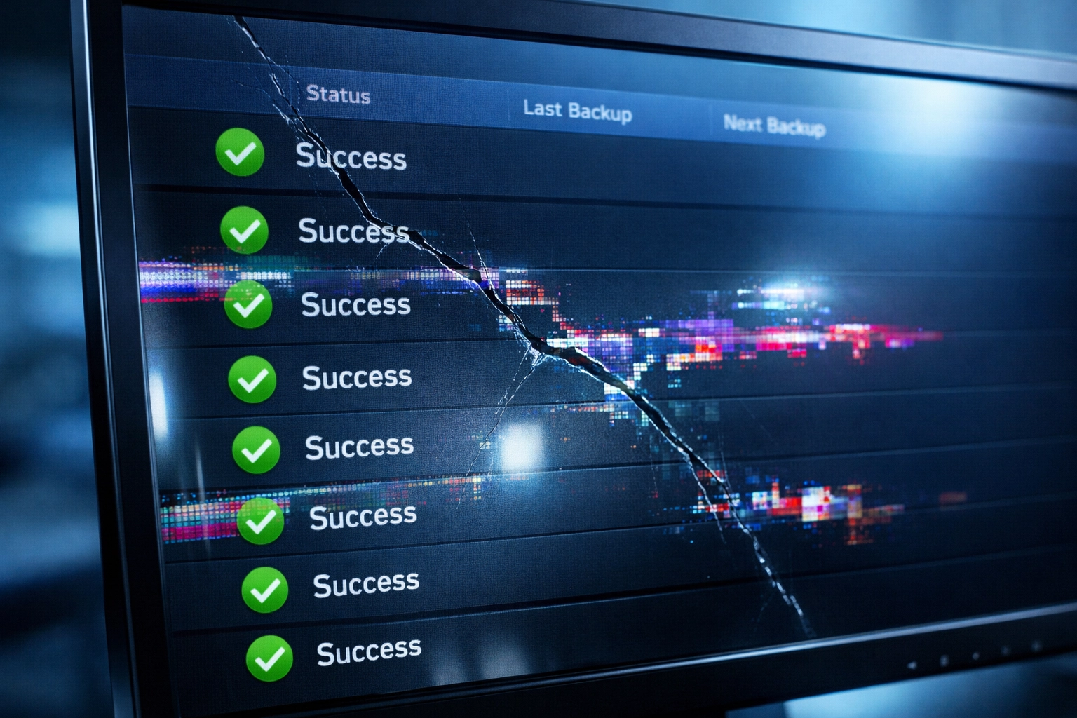 Backup dashboard displaying false success reports hiding corrupted data