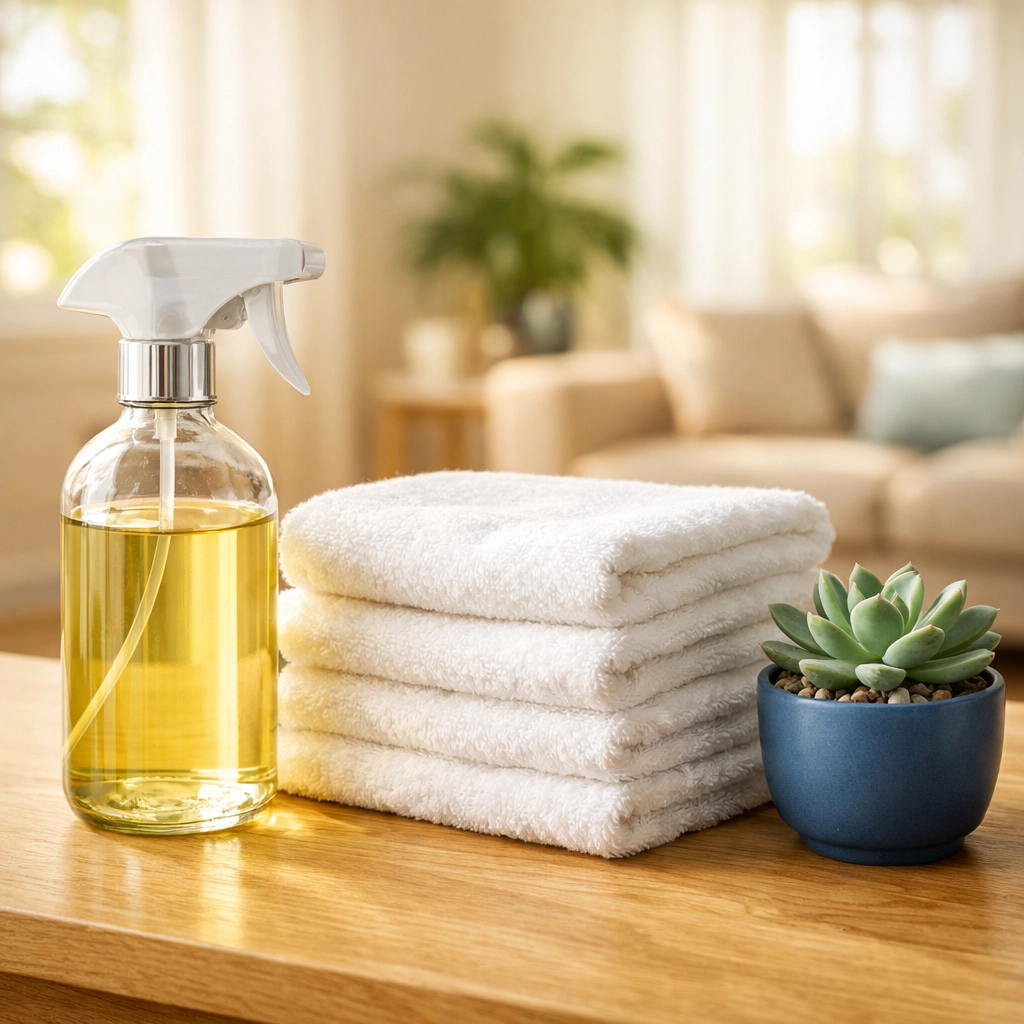 Safe and eco-friendly products for professional deep cleaning services in a bright Framingham residence.