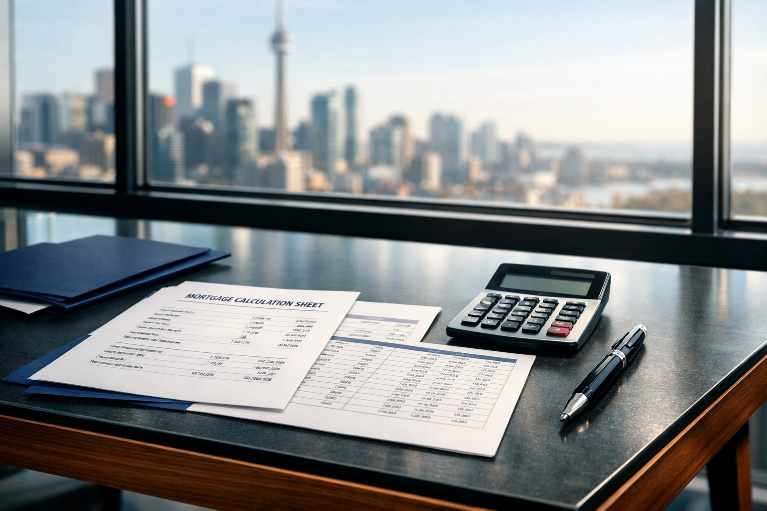 Mortgage calculation documents showing down payment and insurance cost analysis for Ontario buyers