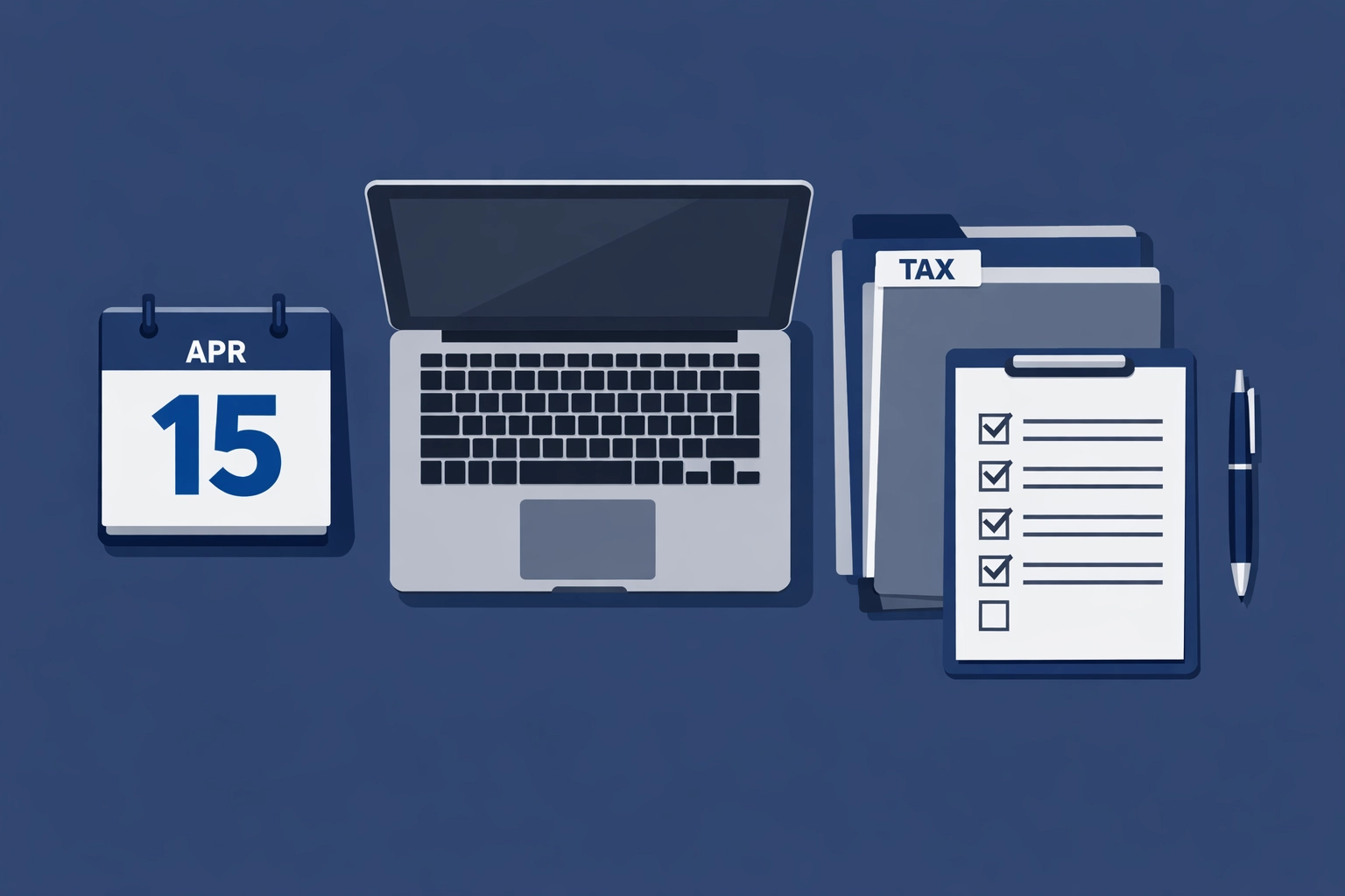 Organized desk with April 15 deadline checklist for professional tax preparation in New Haven.