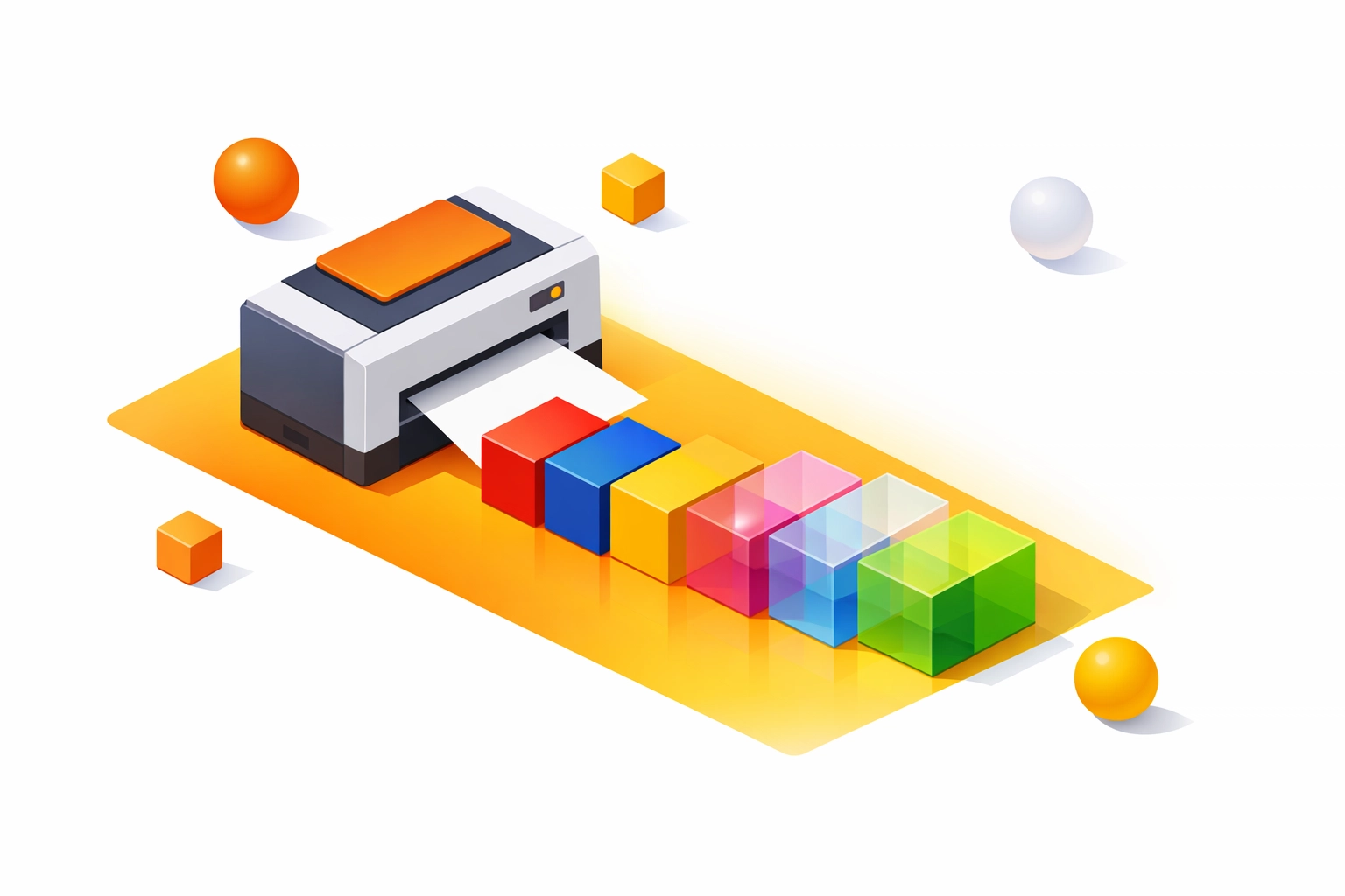 Illustration of a printer outputting precise color blocks for a calibration baseline in DTG and DTF printing.
