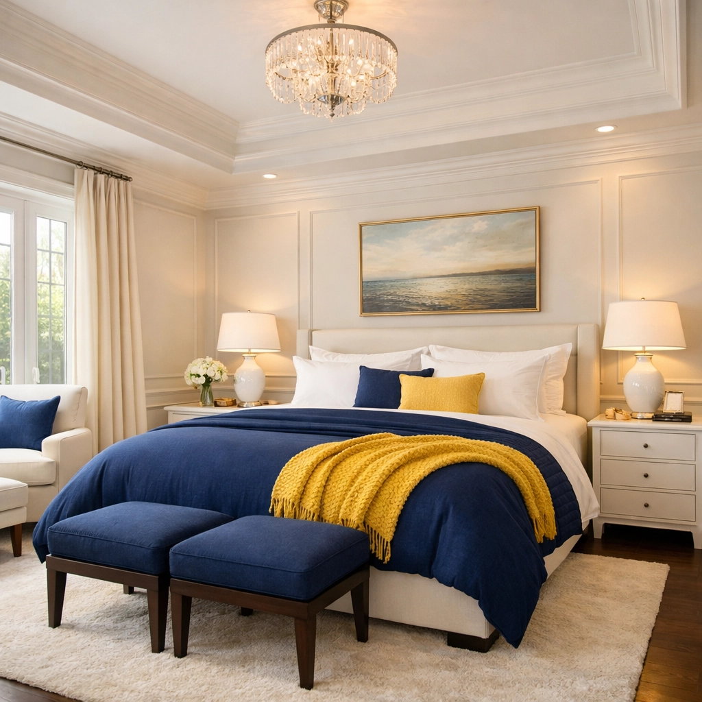 Staged master bedroom showcasing high-end results from an affordable house cleaning service near me.