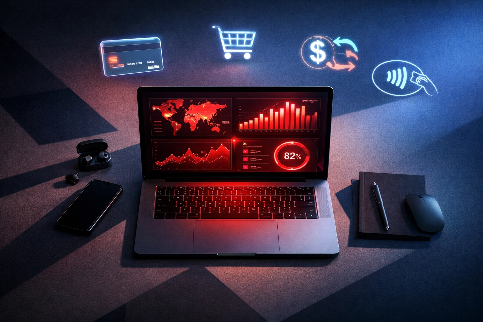 Automated financial dashboard on laptop displaying real-time reporting and expense tracking data