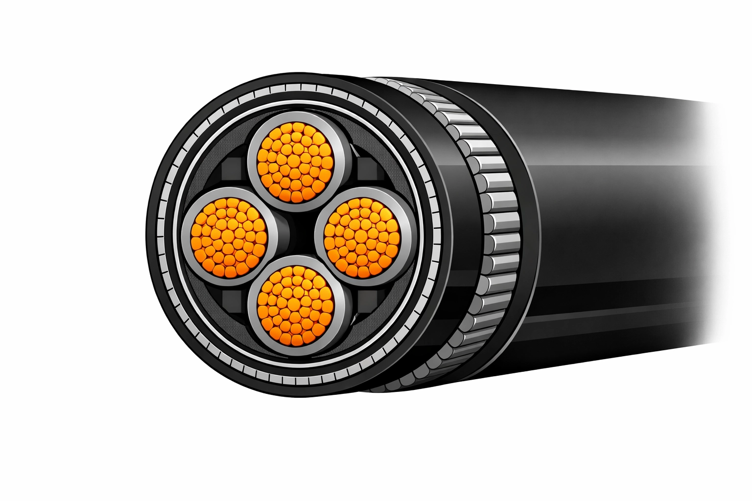 Technischer Querschnitt eines Starkstromkabels für die sichere Wallbox Installation und Dauerlast.