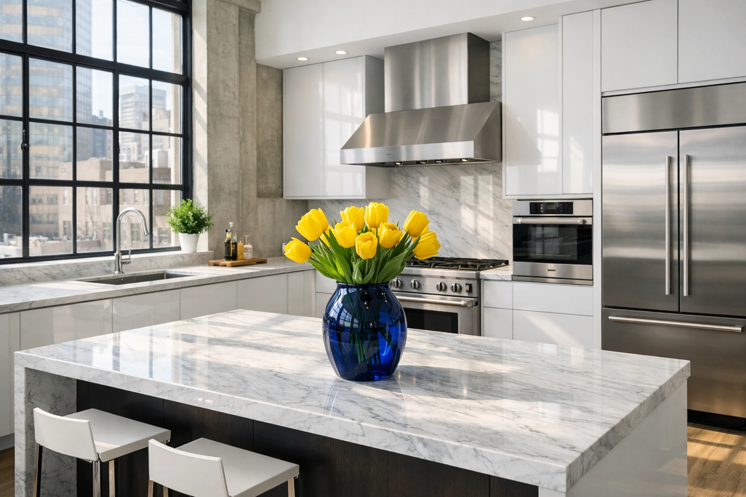 Modern kitchen in a Kendall Square loft highlighting professional house cleaning Cambridge MA services.