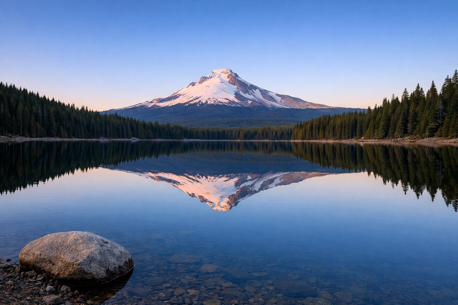 Clean landscape photography composition at an alpine lake with no distractions on the frame edges.