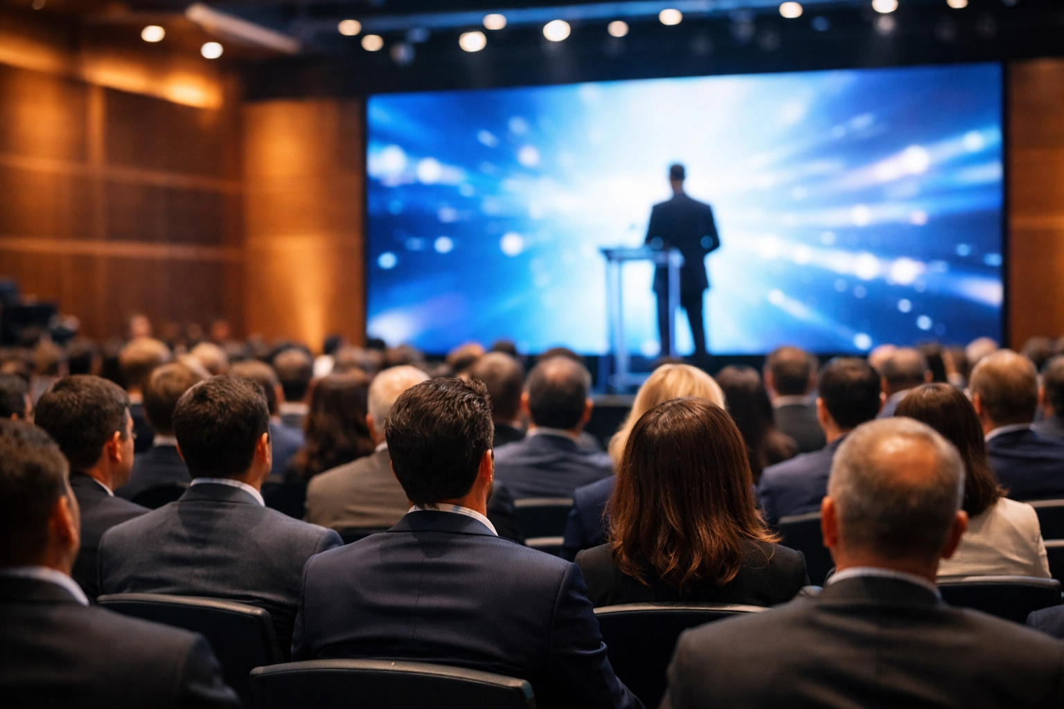 Successful professional keynote event in a modern auditorium demonstrating excellence in creative production.