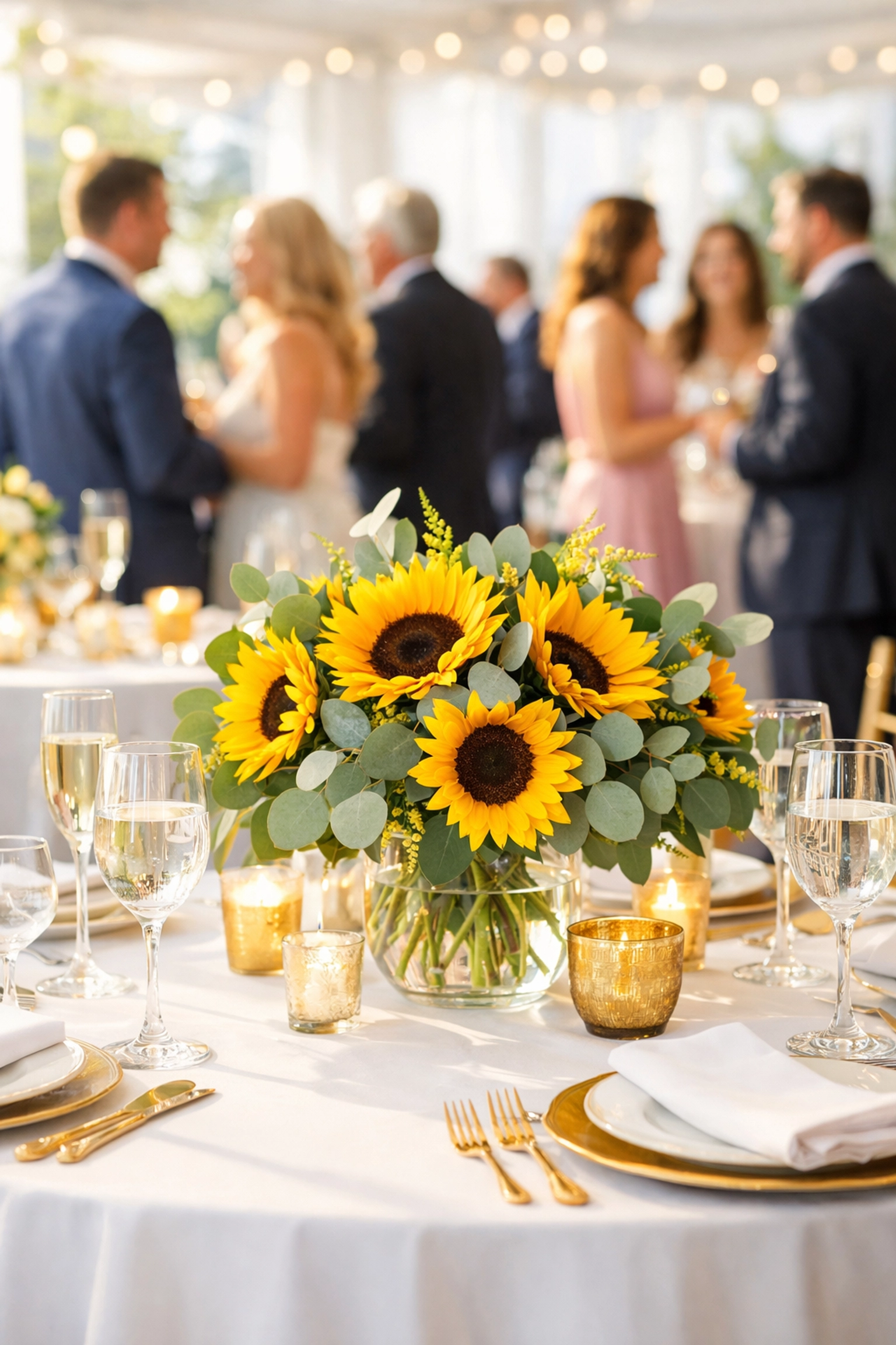 Sunflowers and elegant decor at a Family ReBuild of New Jersey community event supporting local families in need.