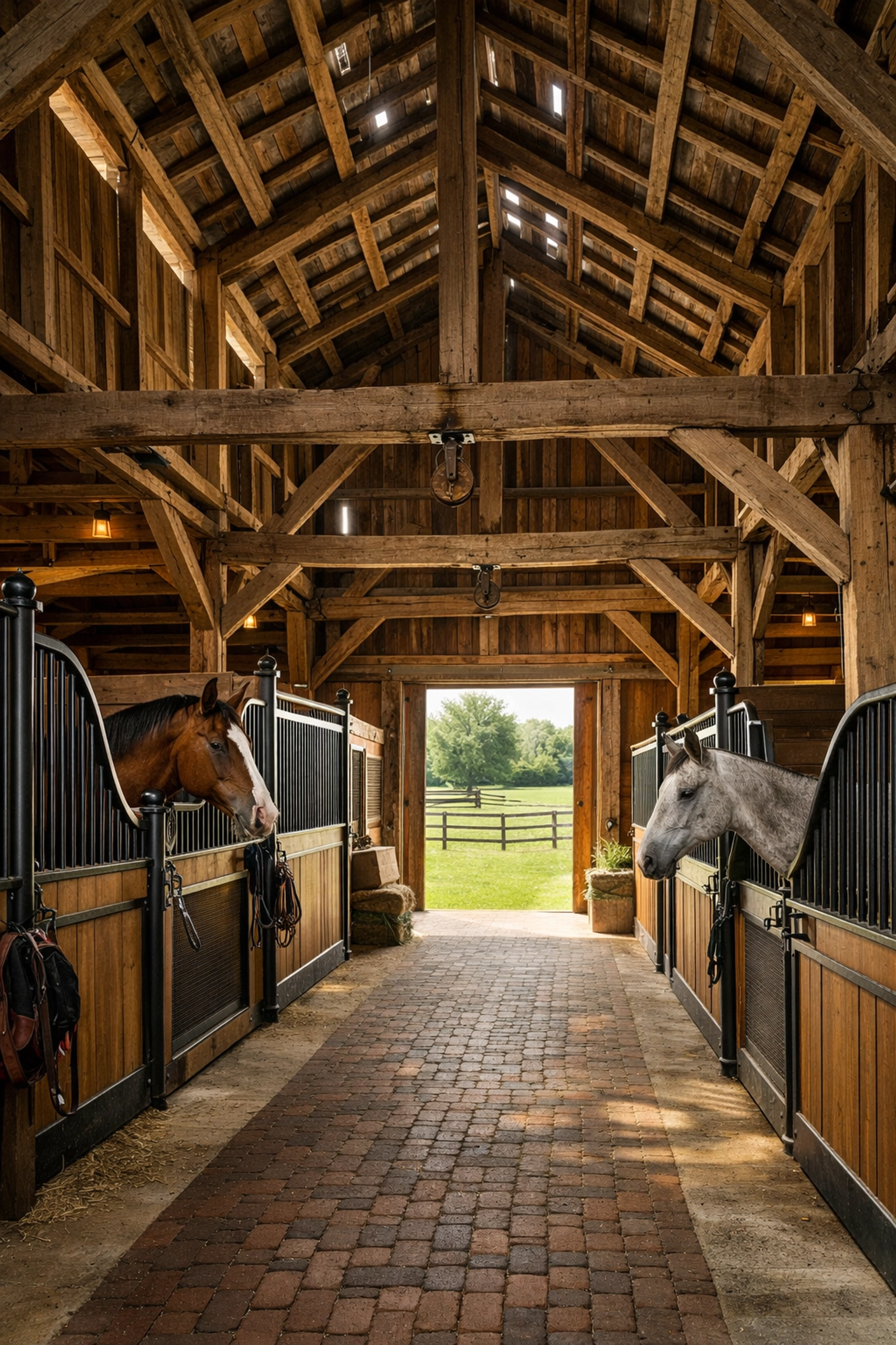 Historic barn converted to horse stables on Davidson NC agricultural property