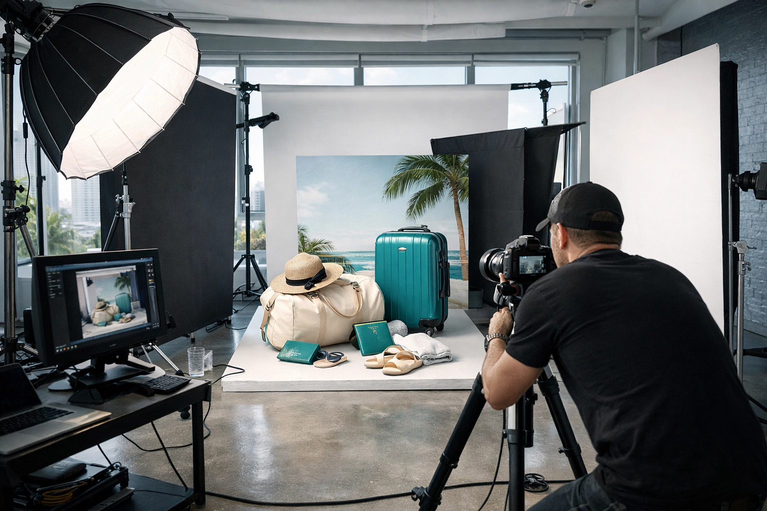 Commercial photographer Miami studio setup with professional lighting for high-end product and brand shoots.