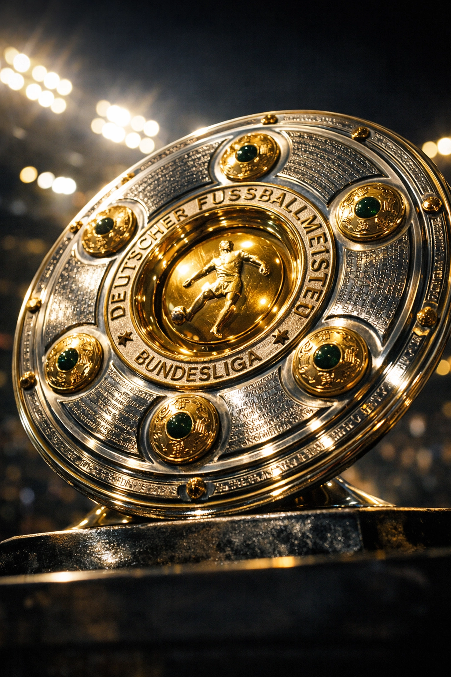 Bundesliga championship trophy under spotlight symbolizing title race ambitions