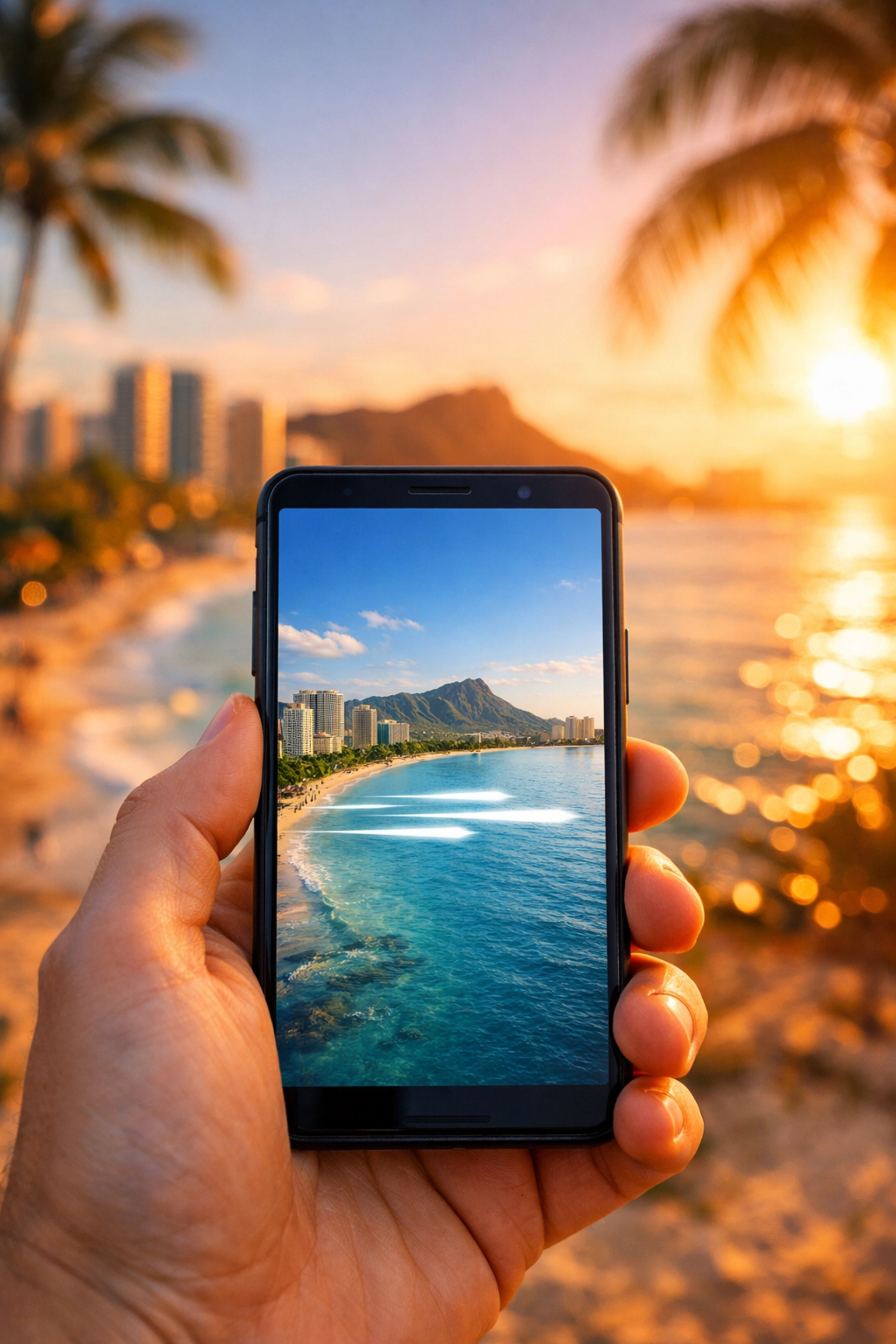 Viewing a fast-loading photo on a smartphone to illustrate website speed optimization for photography SEO.