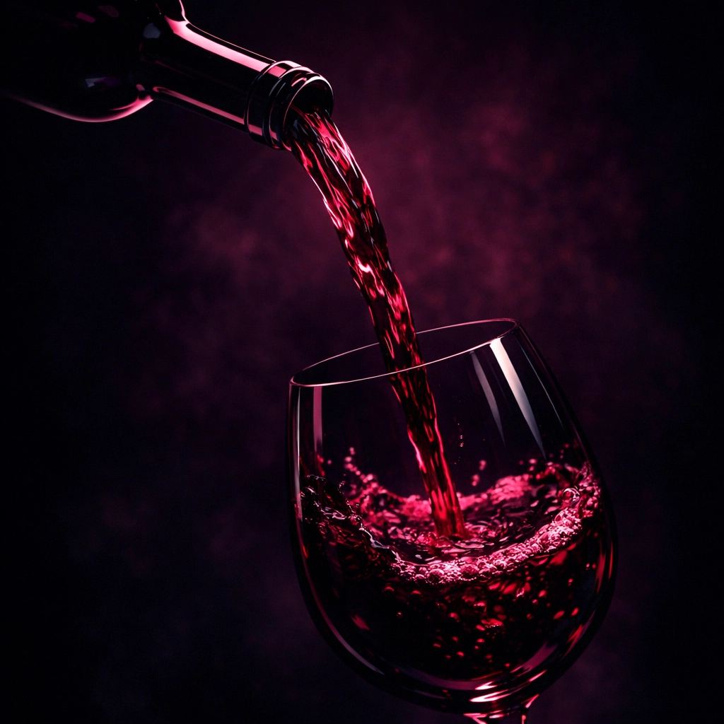 Vibrant magenta wine pour in moody lighting at a Fort Lauderdale wine bar