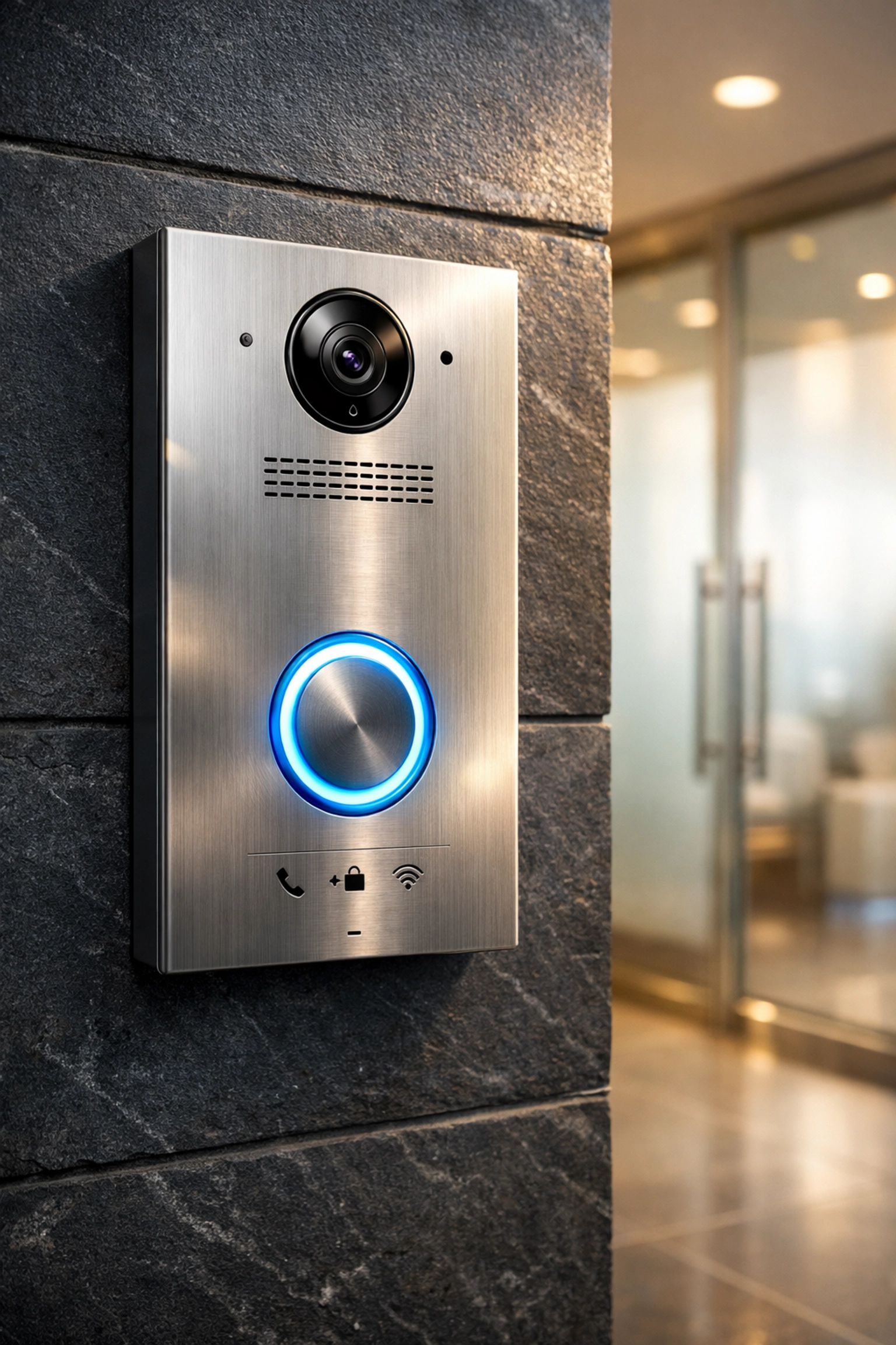 Modern IP door intercom station integrated with cloud PBX Canada for secure access control.