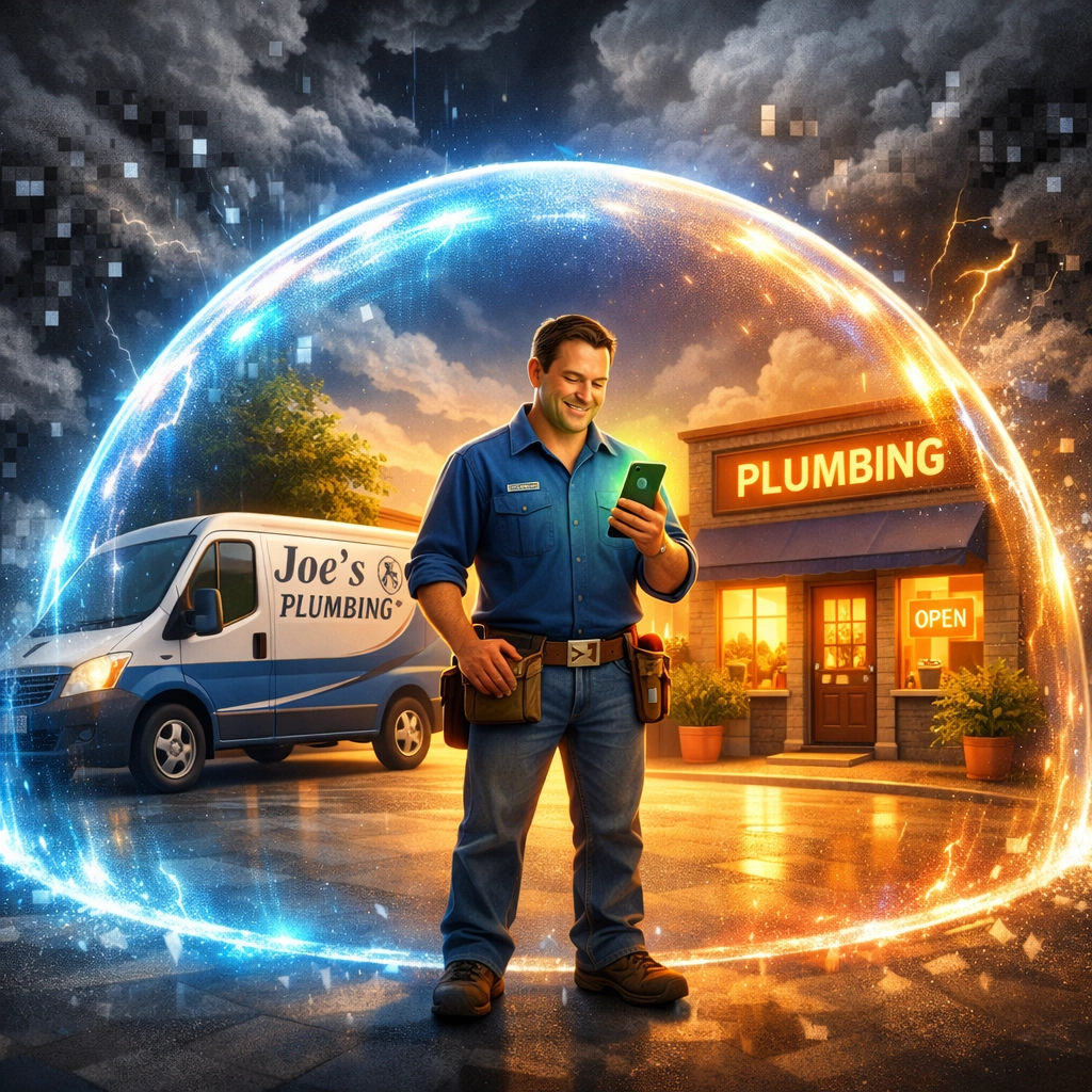 Protective shield over a small business representing active reputation management.