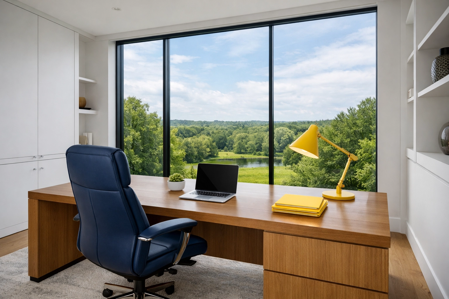 A pristine home office after professional deep cleaning in Sherborn, featuring a dust-free desk and organized workspace.