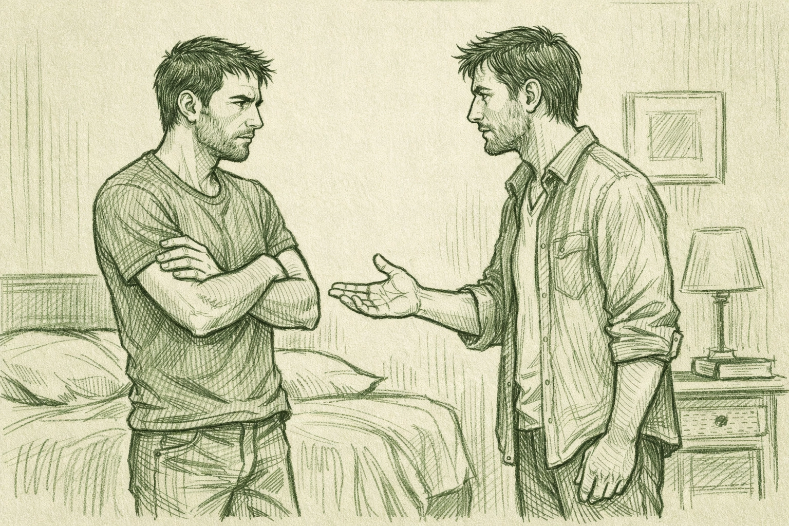 Gay couple confronting insecurity and working through conflict in their relationship