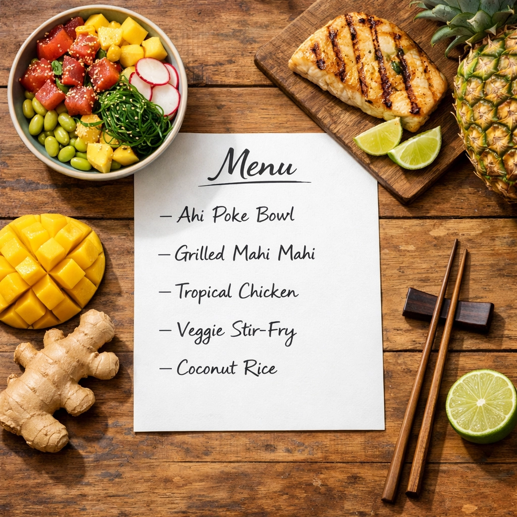 Simple restaurant menu with fresh Hawaiian ingredients showing focused menu optimization