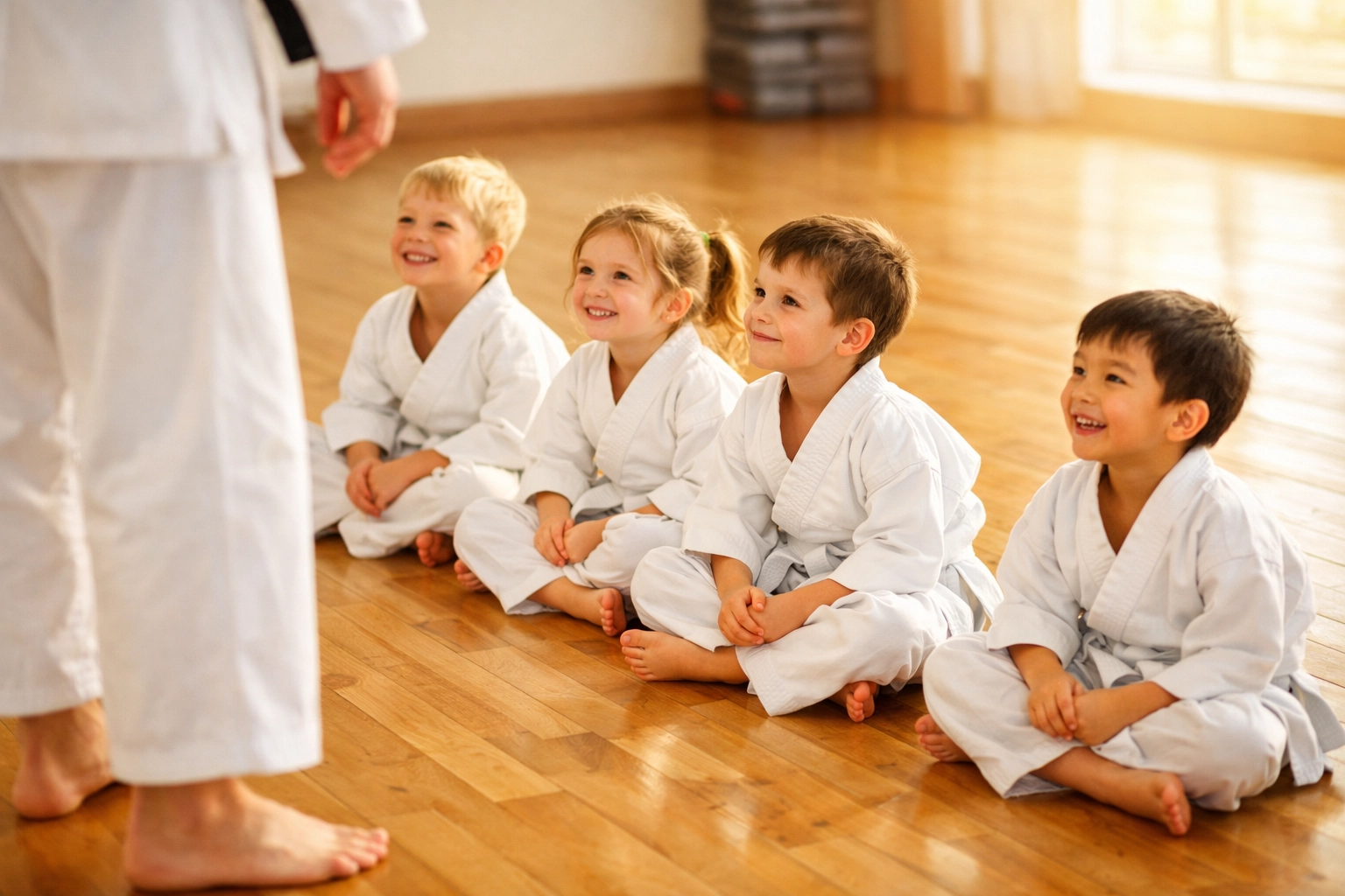 Wee Warriors karate class for young children aged 4-6 learning discipline and focus