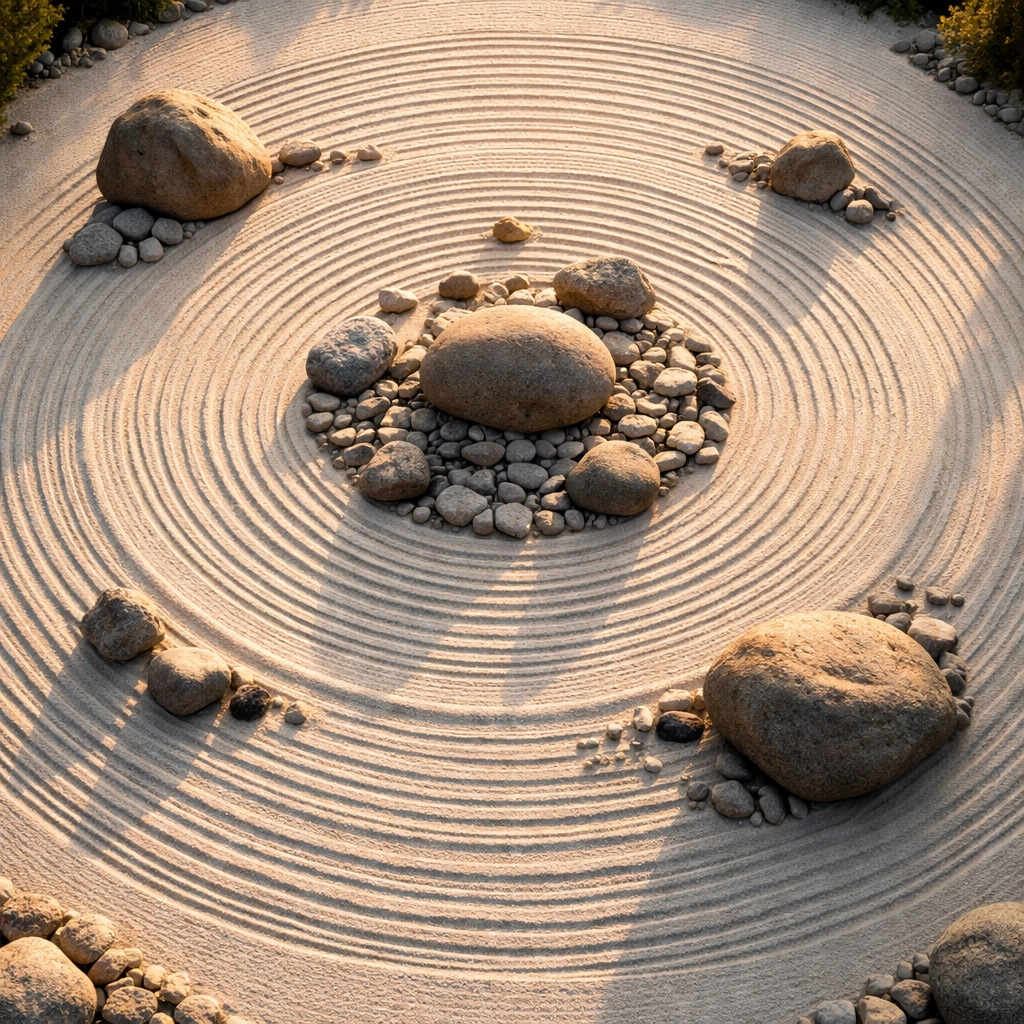 Balanced zen rock garden illustrating the concept of risk-adjusted portfolio allocation for investors.
