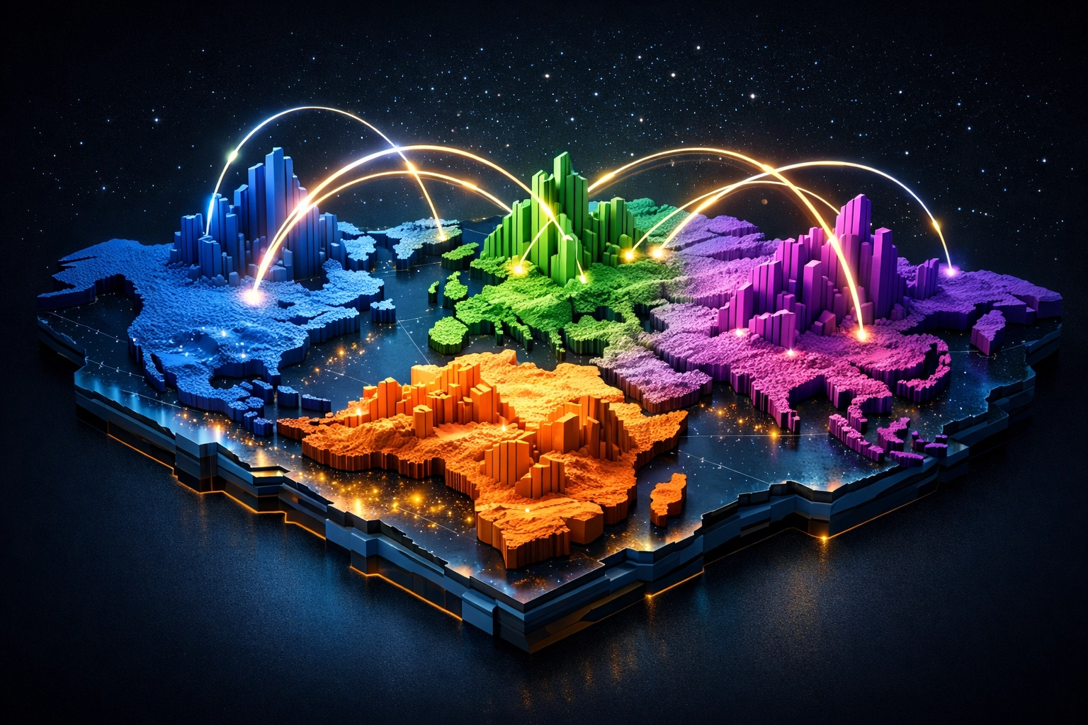 Global investment map showing international diversification across markets and regions
