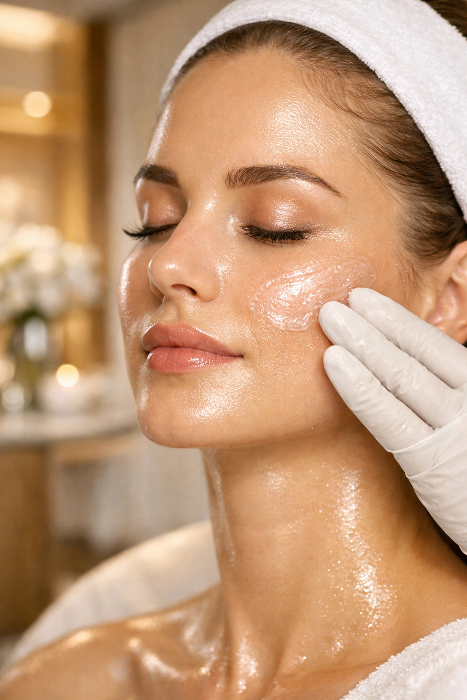 Eine Kundin erhält eine regenerative PRX-T33 Gesichtsbehandlung im Kosmetikstudio Wien 1030.