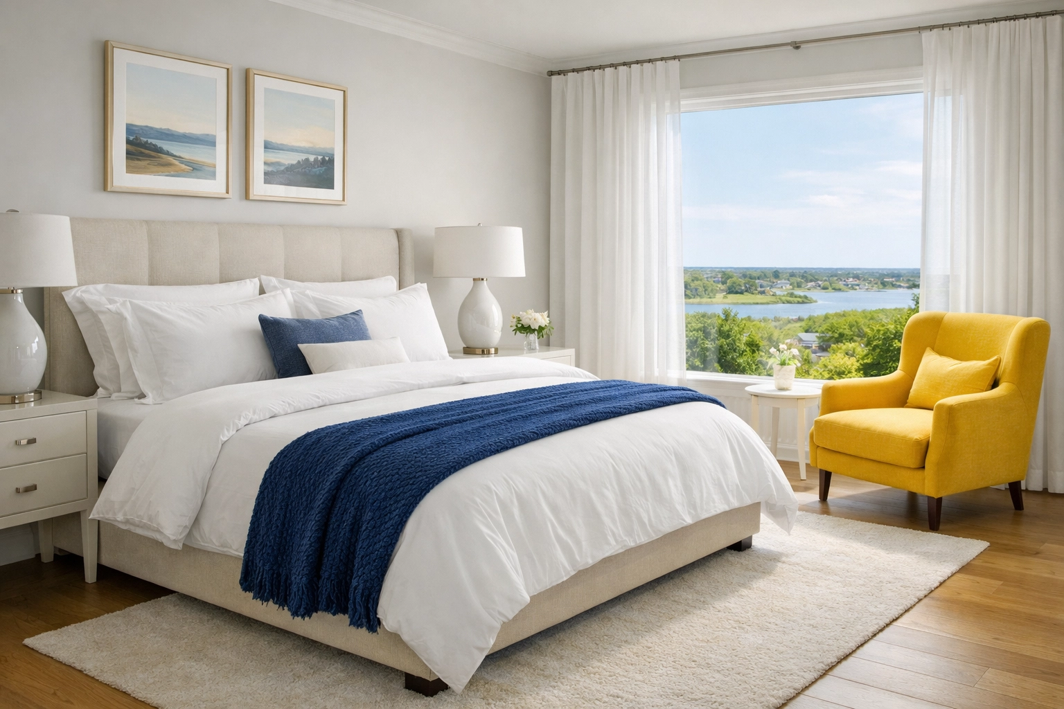 Sanctuary-like bedroom in South Yarmouth perfectly maintained by professional house cleaners.