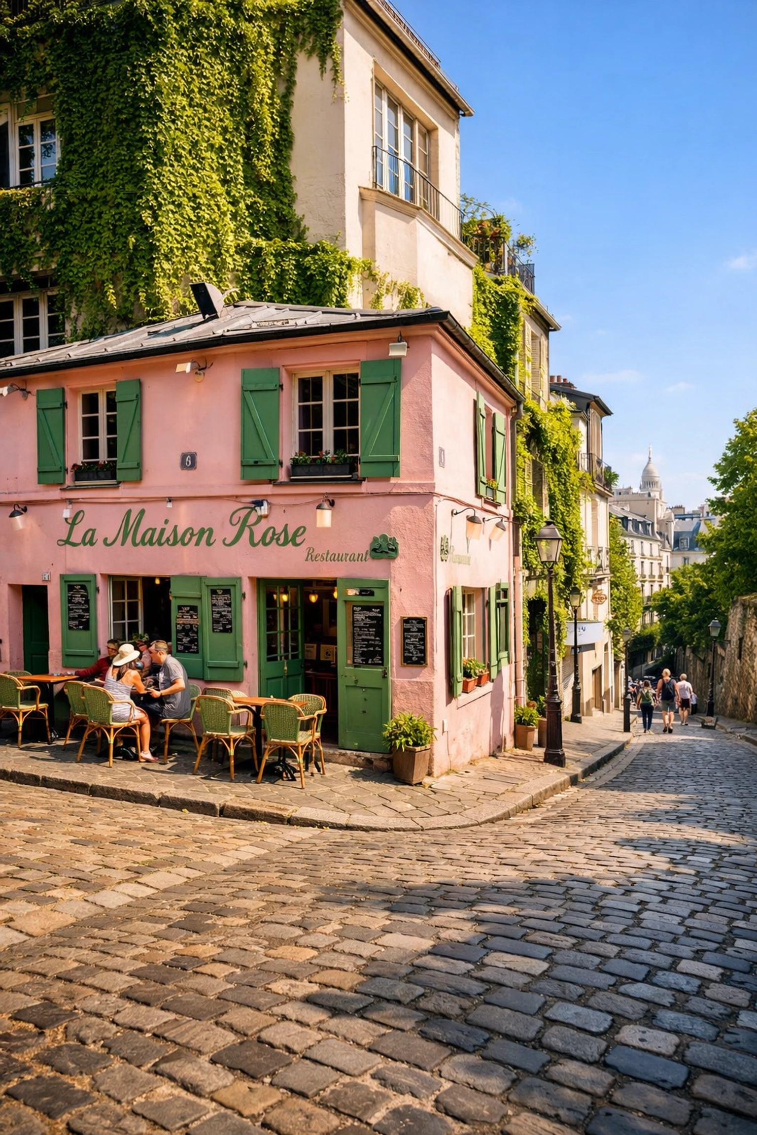 La Maison Rose pink café in Montmartre, a top instagrammable place for travel photography.