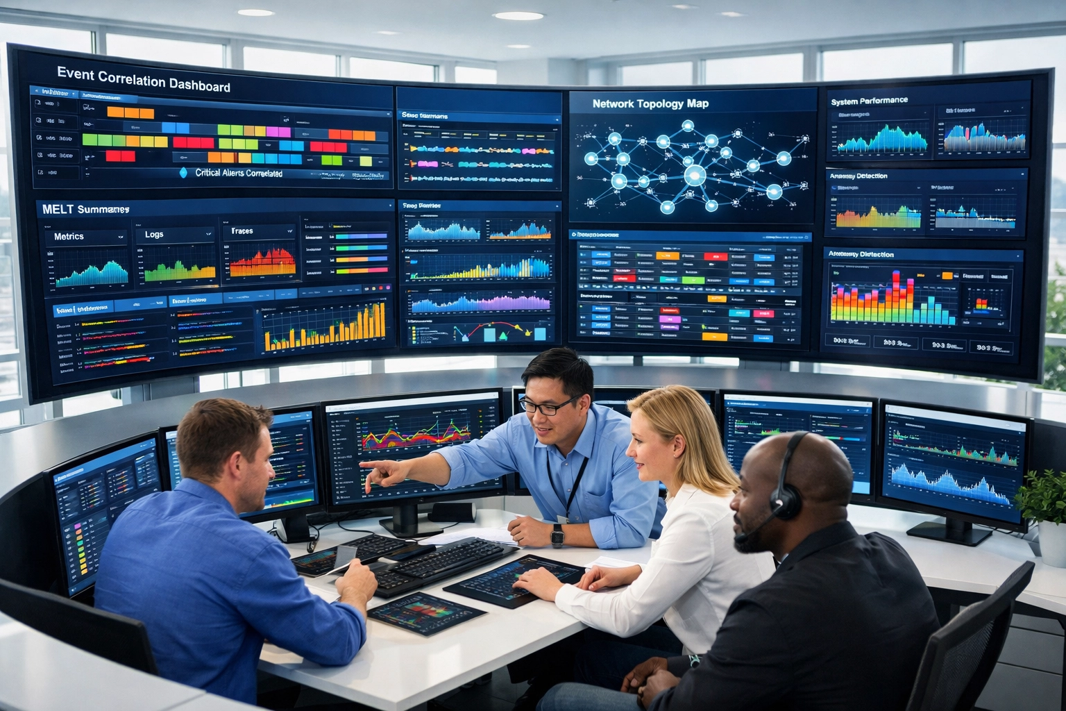 IT operations center monitoring ServiceNow ITOM event management dashboards with real-time correlation analytics