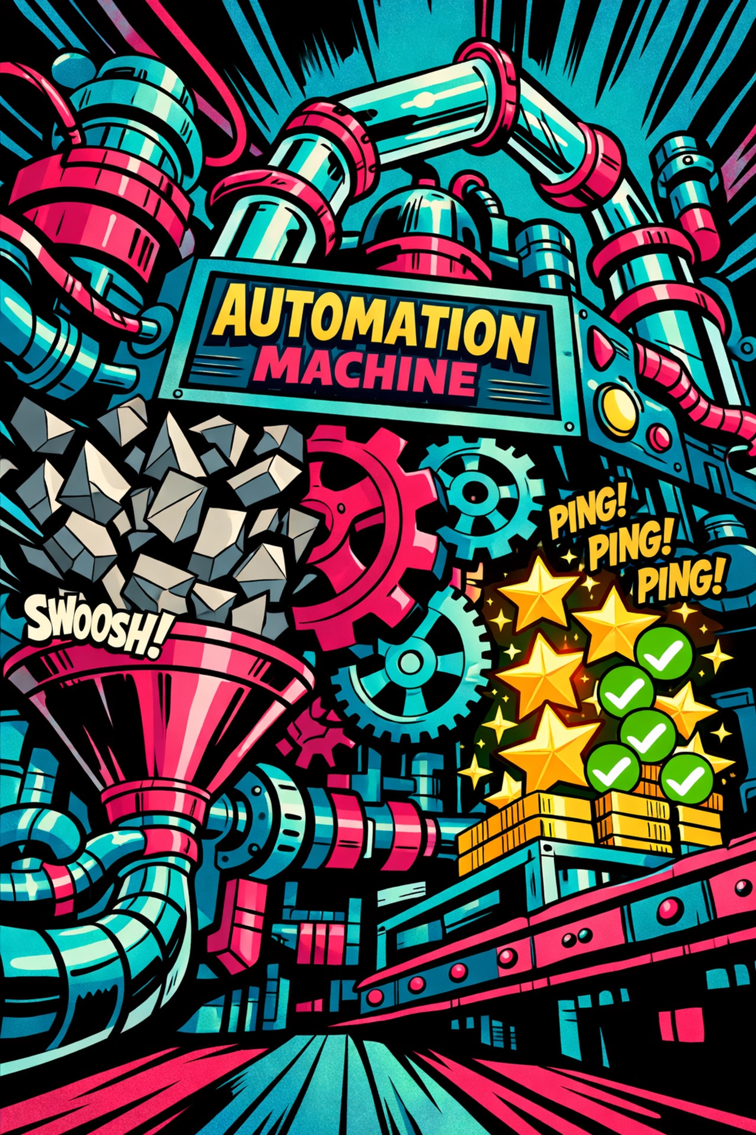 An automation machine turning messy admin tasks into organized results to automate customer support with AI.