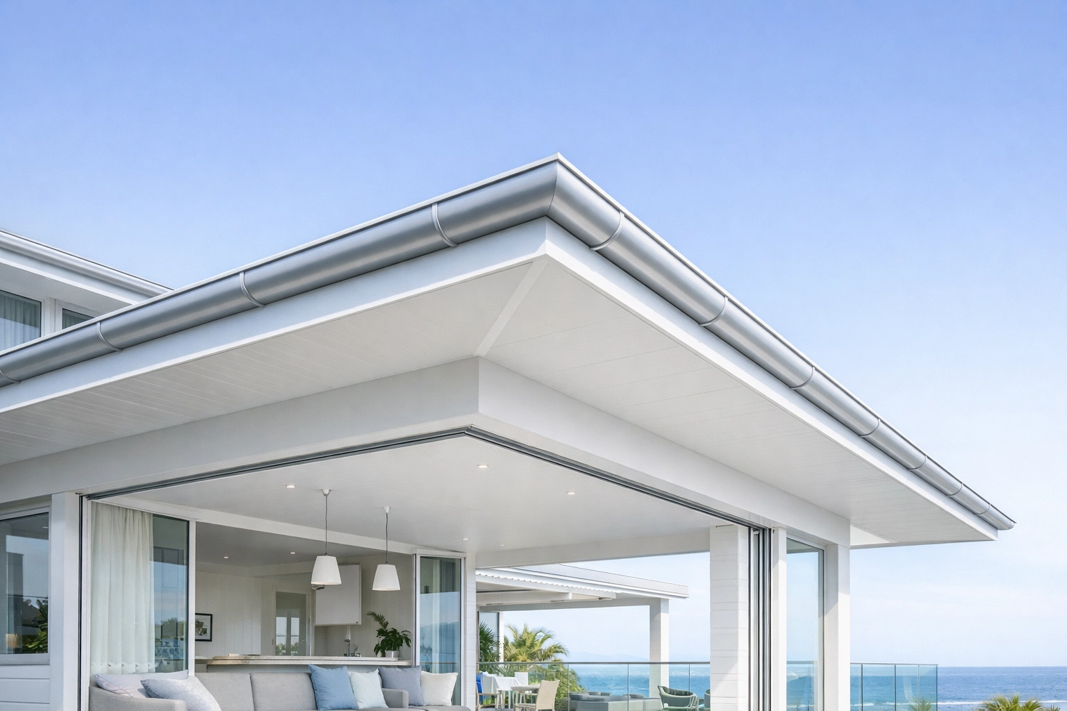 Modern Northern Beaches house featuring high-quality metal roofing and guttering services.