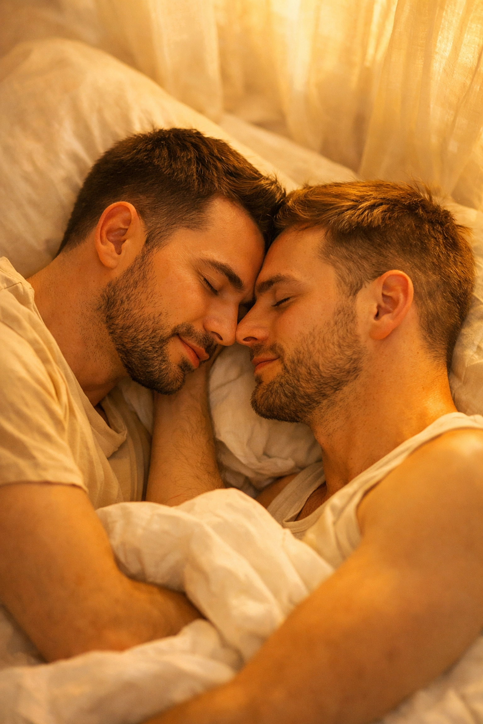 Two gay men in intimate embrace demonstrating emotional connection from Gay Kamasutra