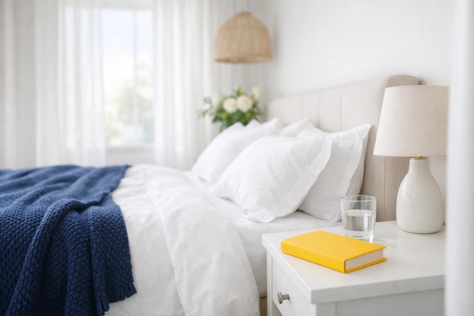 Airy and dust-free master bedroom illustrating the benefits of residential cleaning in Harvard.