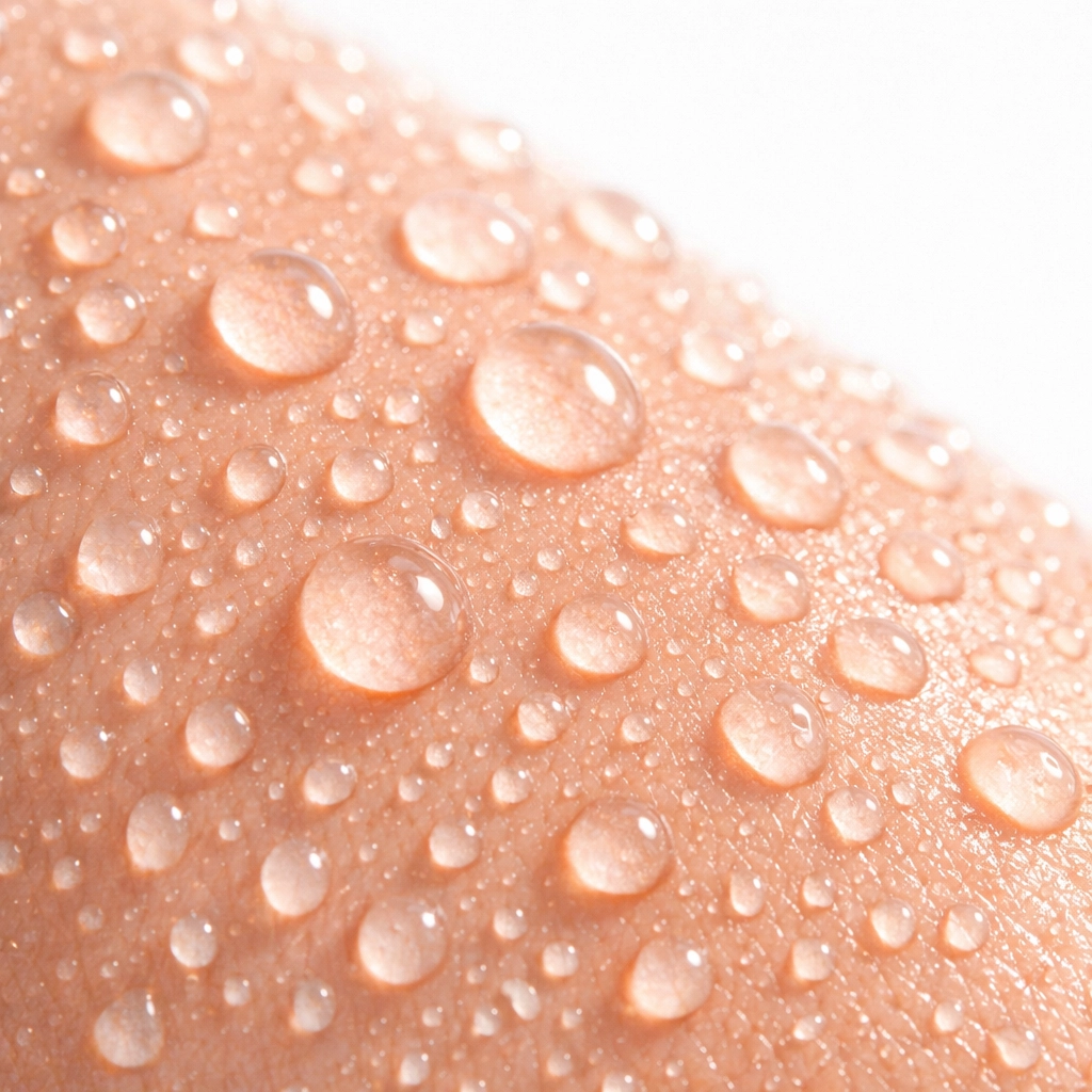 Hydrated skin with water droplets showing moisture and healthy glow