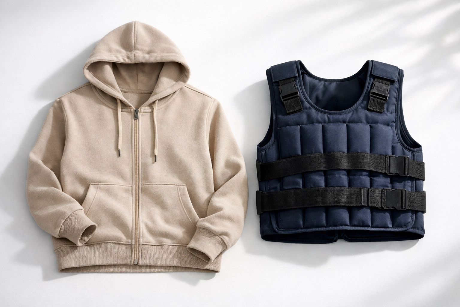 Weighted hoodie for sensory processing next to traditional therapy vest comparison