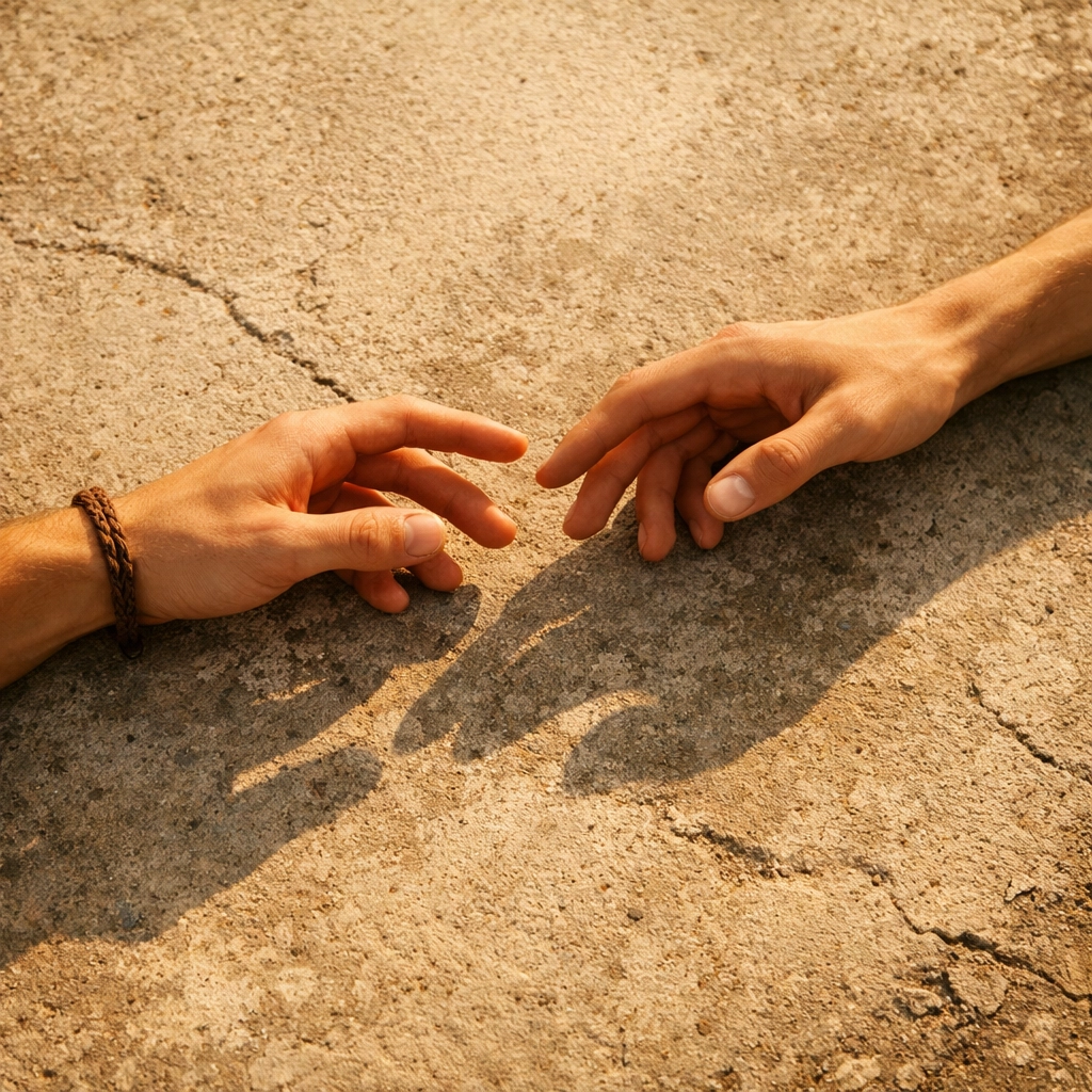 Two young men's hands almost touching representing intimacy in LGBTQ+ romance story