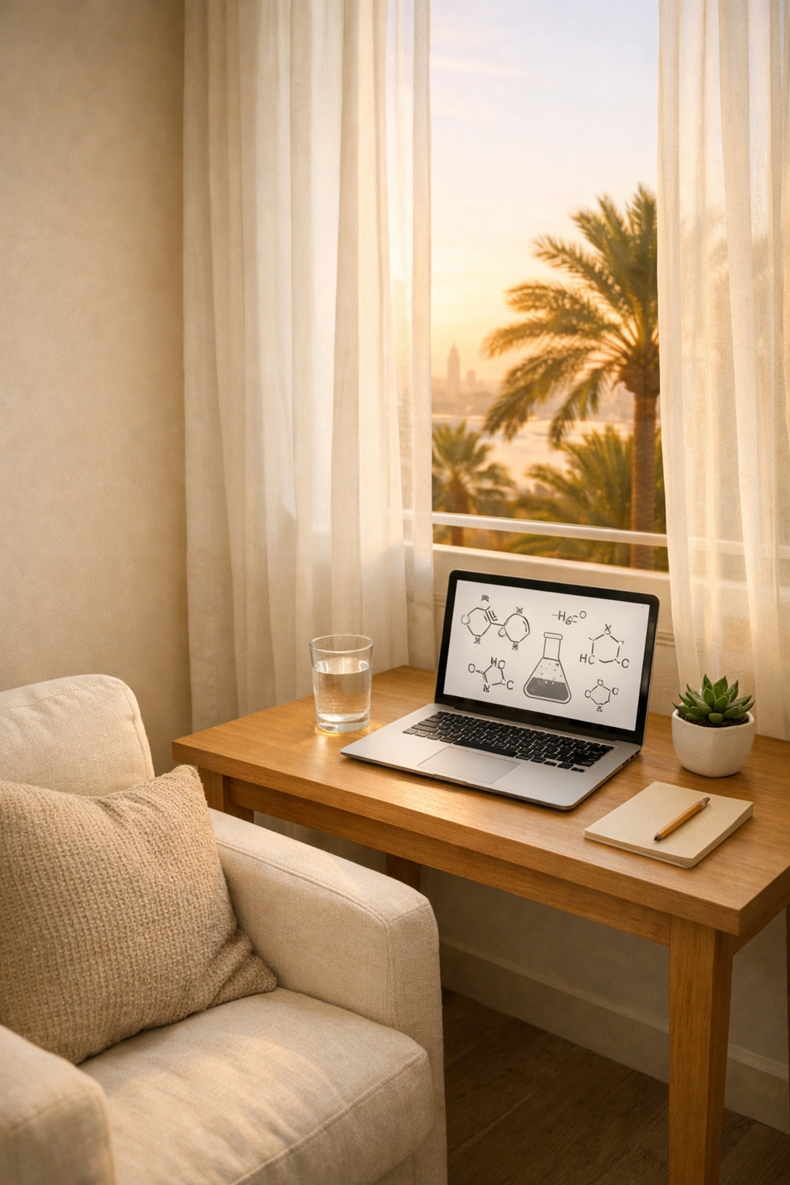 Home study space in Dubai with laptop for online chemistry tutoring sessions