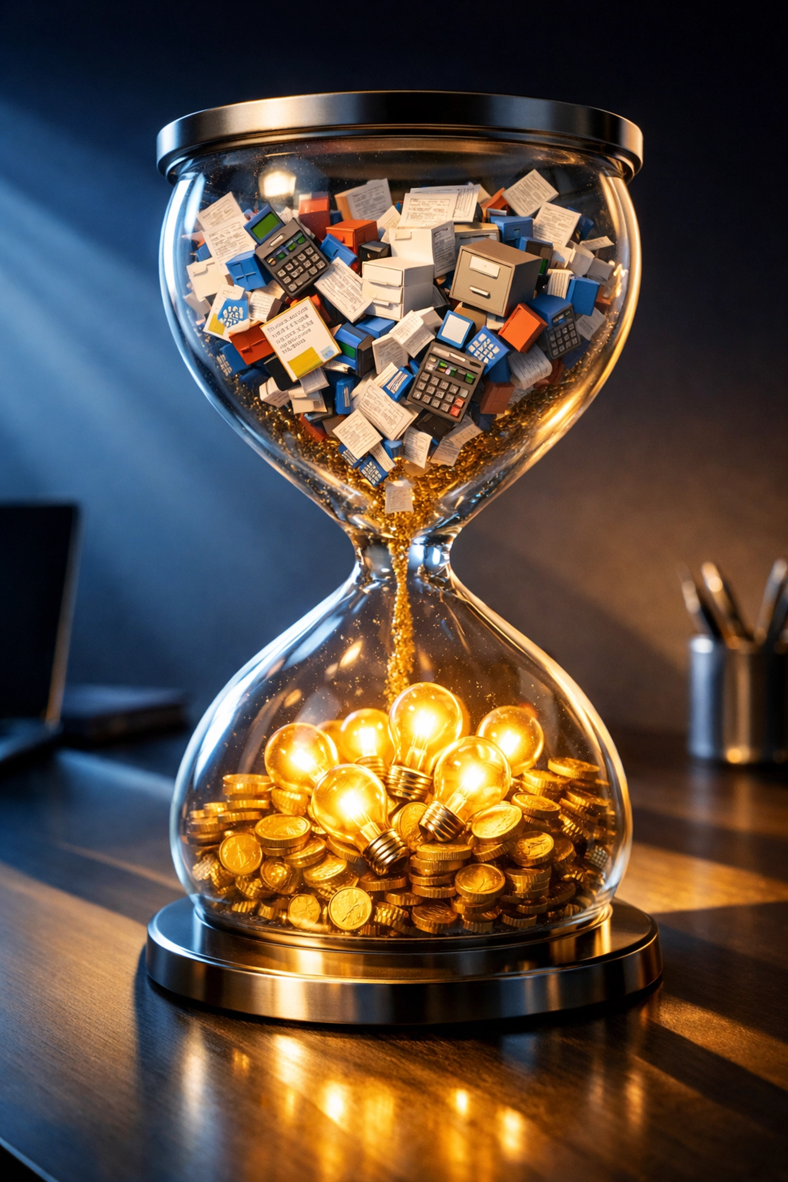 Hourglass showing time converting to revenue through outsourced startup operations