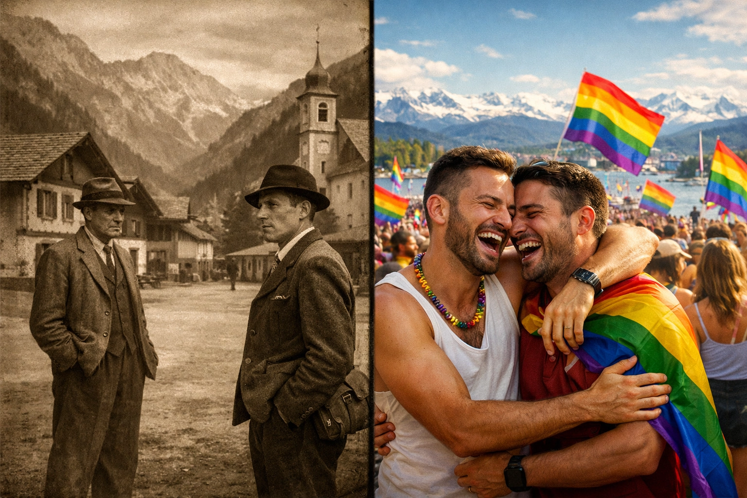 Switzerland LGBTQ+ history: 1940s repression contrasted with modern Zurich Pride celebration