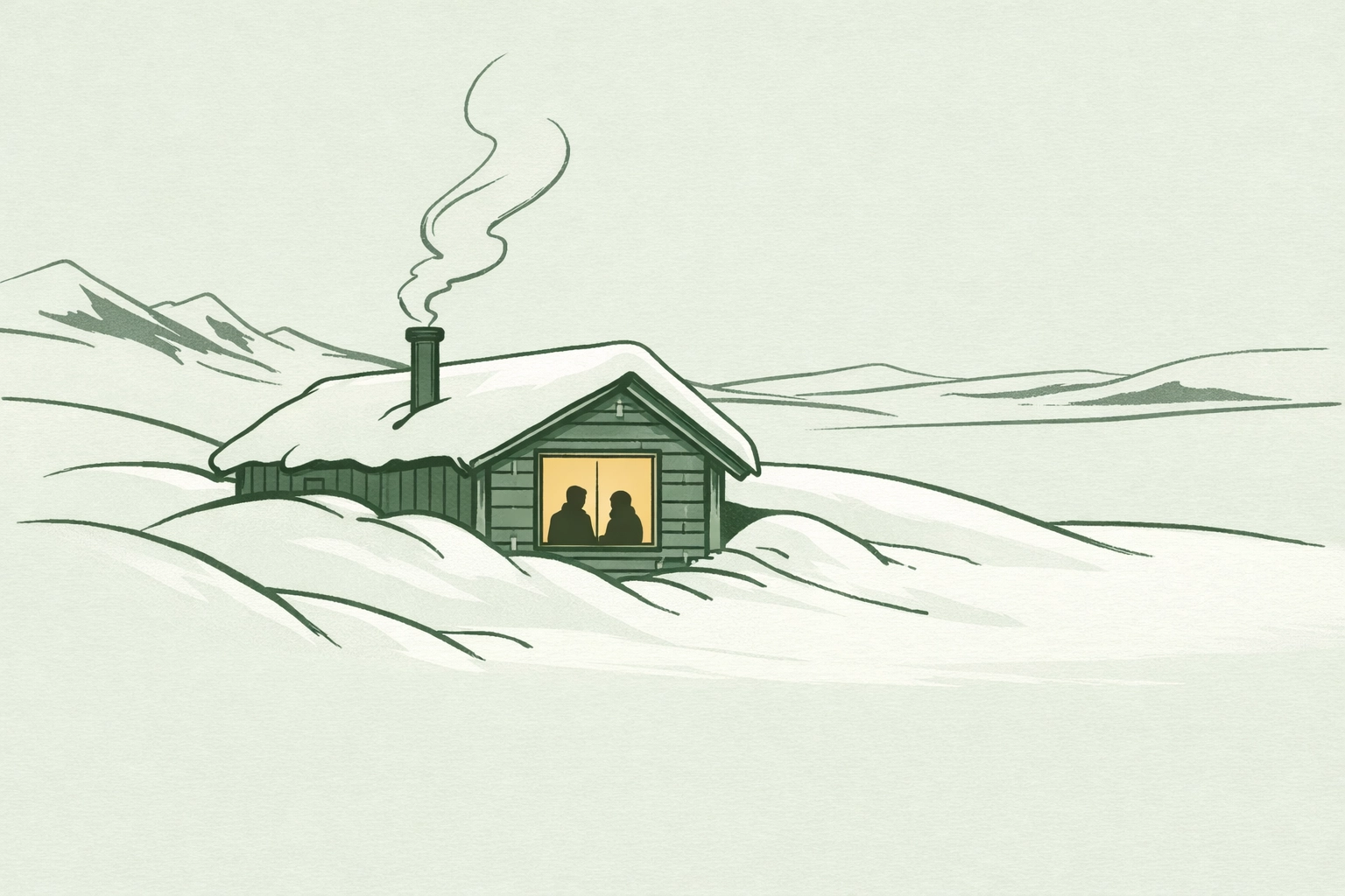 Remote Wyoming line shack buried in snow - isolated sanctuary for forbidden gay love in 1920s