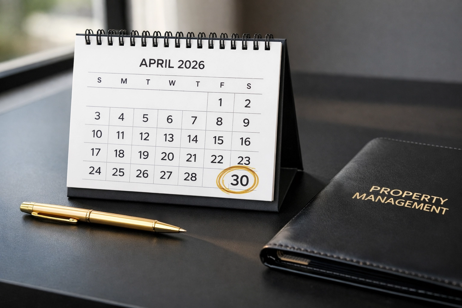 Calendar marking April 30 2026 Section 21 deadline for property managers