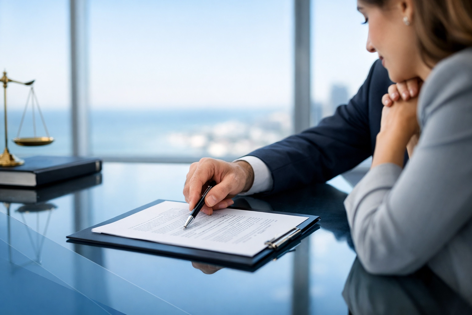 A professional attorney points to a legal document during a DUI defense consultation in Virginia Beach.