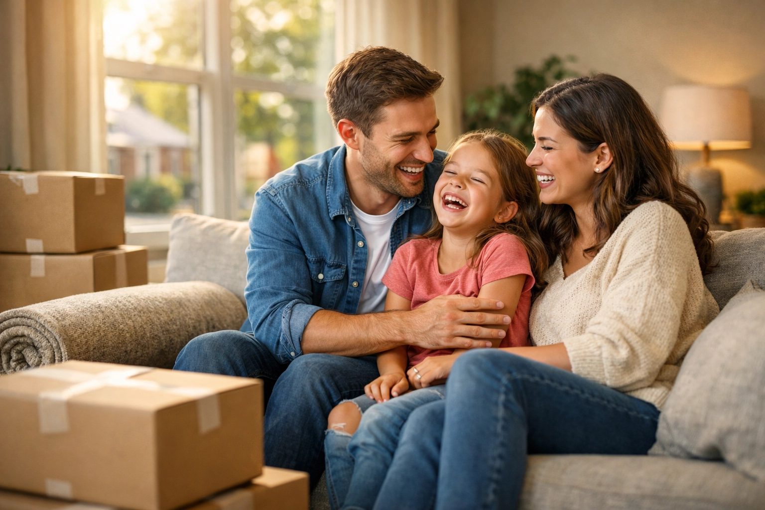 Military family celebrating a successful relocation to their new Bellevue home near Offutt AFB.