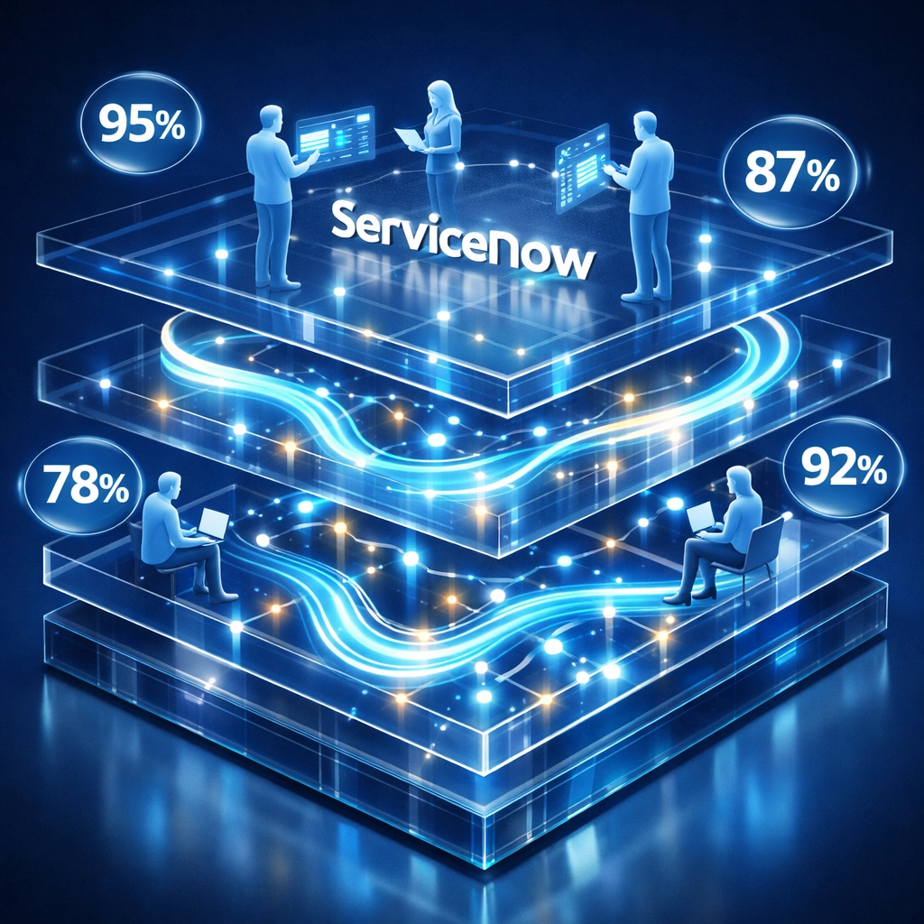 ServiceNow platform architecture showing user adoption rates and optimization opportunities