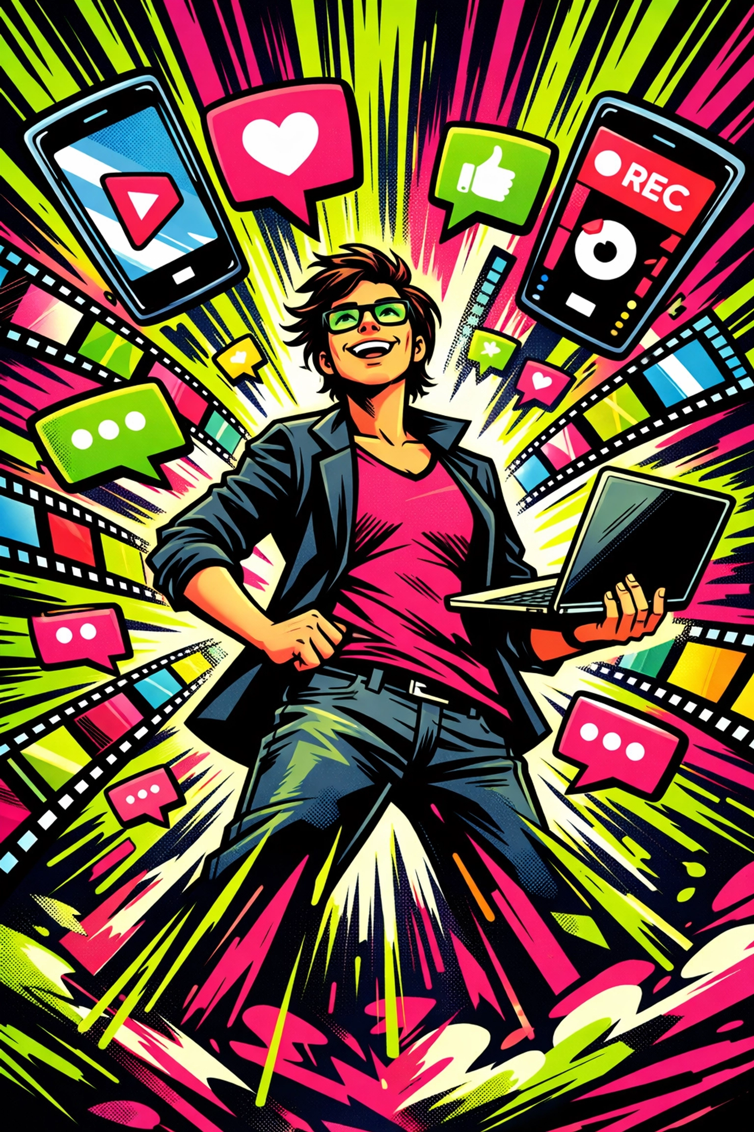 A creative business owner using an AI content generator for small business to produce marketing assets.