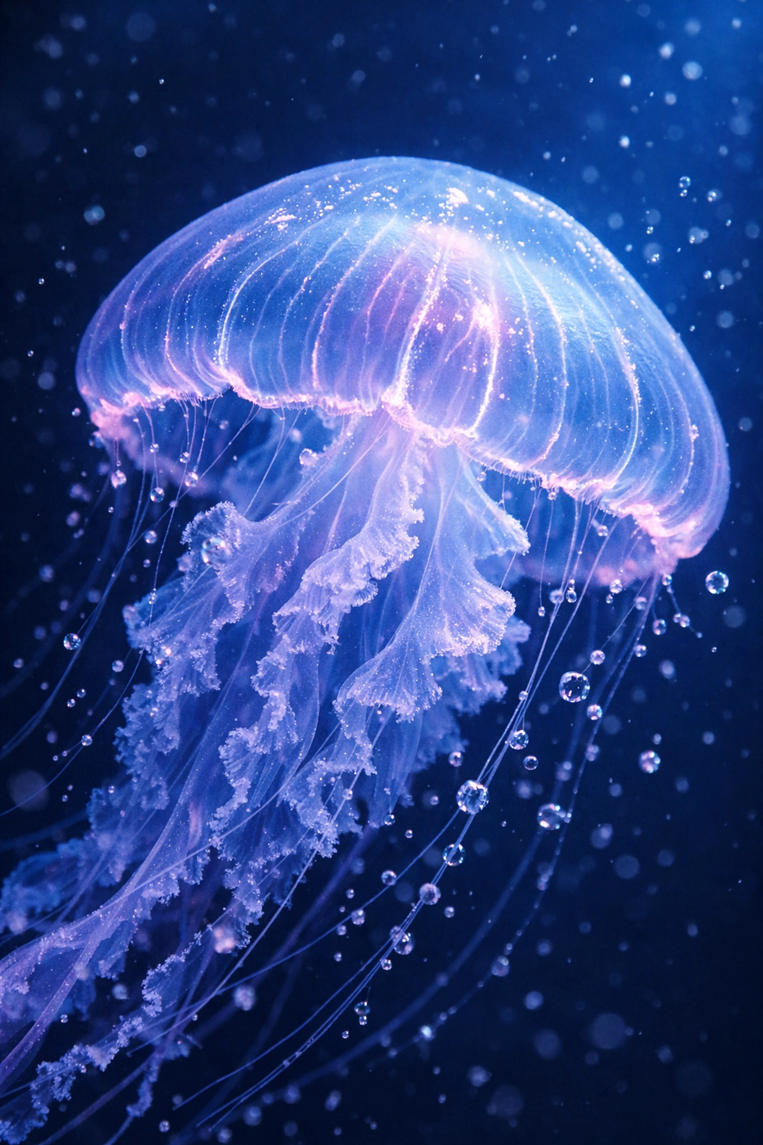Detailed macro photo of a glowing jellyfish highlighting marine biodiversity in aquarium species spotlights.